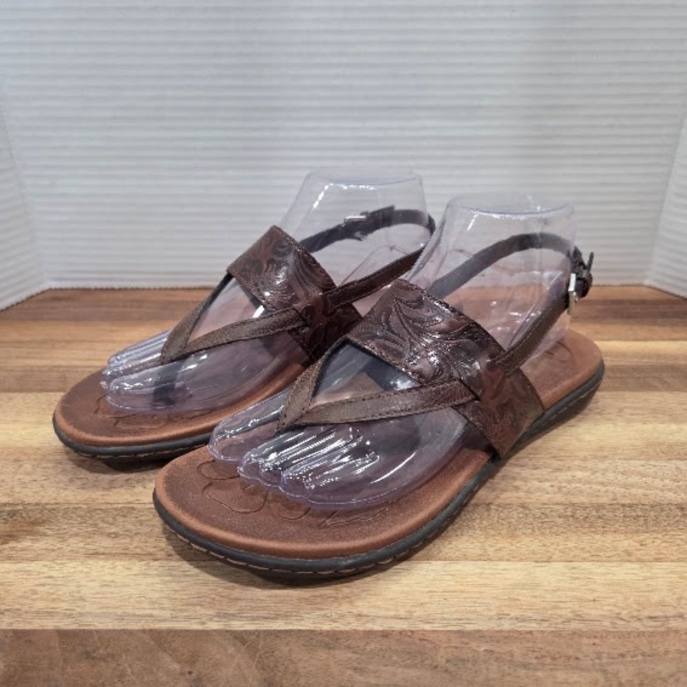 b.o.c. Born Concept Sandals Women's 7 Brown Floral Embossed Slingback Thong